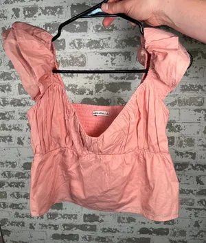 Abercrombie & Fitch | women pink vneck cap sleeve crop blouse thumbnail 1