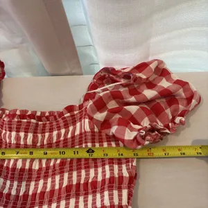 English Factory |Tuckernuck Gingham Puff Sleeve Tiered‎ Dress Medium Tomato Girl thumbnail 10
