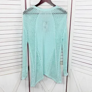 Paradise Shores Open Knit Mesh‎ Beach Sweater Swim Cover Aqua Green Medium thumbnail 8
