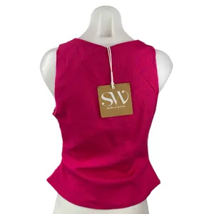 NEW Seven Wonders Pink Sleeveless Deep V Neck Ruched Tank Blouse Top Size L thumbnail 2