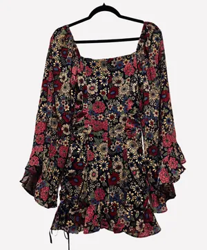 Hippie Boho Floral Print Mini Dress Size XS NWT thumbnail 2