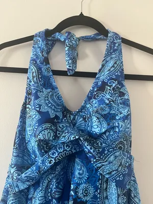 Blue Paisley Tankini Swim Top Halter Medium Tummy Control Swimsuit Boho NWT thumbnail 2