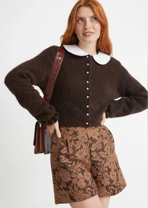 & OTHER STORIES Paris Atelier Jacquard Brown Floral Shorts Size 4 thumbnail 1