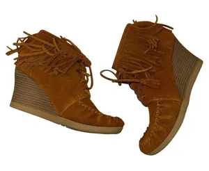 Minnetonka‎ Brown Suede Fringe Wedge Ankle Boots Size 8 thumbnail 1