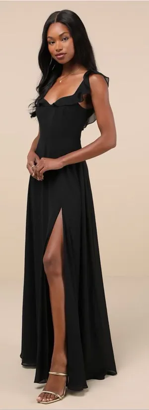 LULU’S Dreamy Admiration Black Ruffled Maxi Dress thumbnail 1