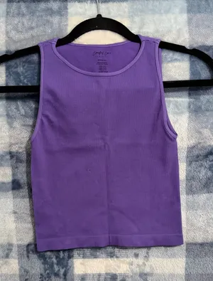 Comfort Cove Clothing Purple High Neck Ribbed Cropped Tank Top OS thumbnail 1