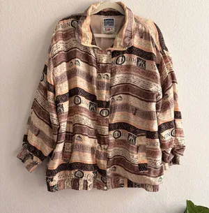 Vintage Details Women’s Sportswear Jacket 2X 100% Silk Zip Up Bomber Brown Lined thumbnail 1