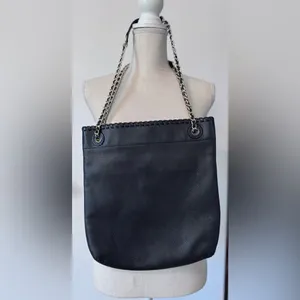 Tory Burch Black Leather convertible crossbody Chain Tote thumbnail 2