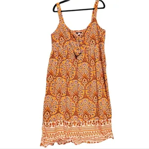 Knox Rose NWOT‎ Dress Wide Strap Orange Coral Floral Boho Midi Dress XXL thumbnail 2