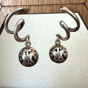 Vintage Sterling Silver Balinese Filigree Sphere Dangle Earrings thumbnail 3