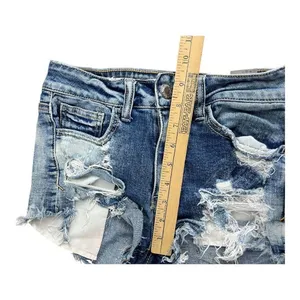 American Eagle Blue Shortie Stretch X Distressed Denim Shorts Size 2 Cotton thumbnail 11