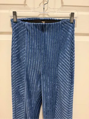 Free People Slim Pull-On Velvet Flare Pants Blue High Rise 70s Size- Small thumbnail 4
