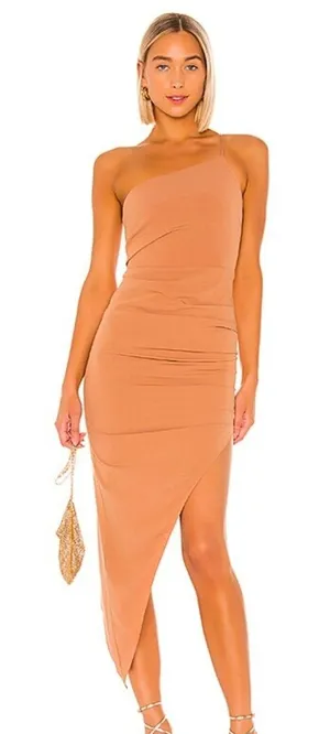 NWT! Lovers + Friends Emma Long One-Shoulder Asymmetric Dress in Tan Size XXS thumbnail 1