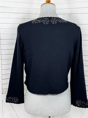 Vintage Lilly Pulitzer Embroidered Pearl Bead Crop Cardigan Sweater Black Medium thumbnail 5