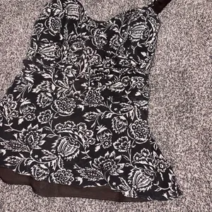 Ann Taylor Floral Ruffle Strap Tank Top Brown White Cinched Waist Boho Size 8 thumbnail 7