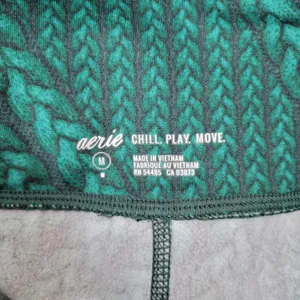 Aerie Women's High Waisted Leggings Green Cable Knit‎ Print Size Medium thumbnail 5