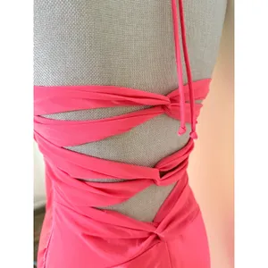 Hot Pink Mermaid long dress gown Cutout Halter Rhinestone Ruffle Formal Dress xs thumbnail 12