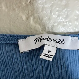 Madewell Semi-Sheer Shirred V-Neck Top Blue Long Sleeve NM647 FA23 Women M thumbnail 4