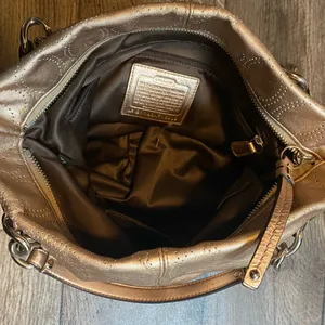 Coach Brooke Metallic Gold Leather Shoulder Bag Purse Signature Perforated Tote thumbnail 8