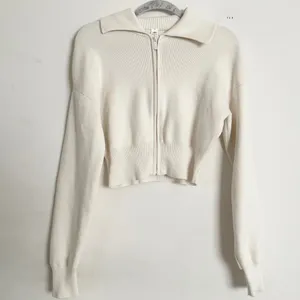 Alo Yoga Scholar Knit Cropped Full Zip Jacket Ivory XS thumbnail 2