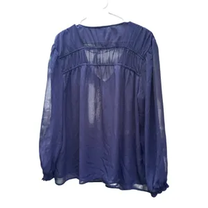 Navy Sheer Chiffon Peasant Blouse Tie‎ Front Long Sleeve Boho Y2K Romantic thumbnail 3