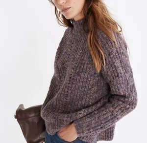 Madewell Pointelle Mock Neck Chunky Knit Sweater Purple Oversized XS Wool thumbnail 3