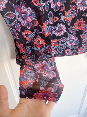 Banana Republic • floral print long sleeve mesh tee knit top blouse black sheer thumbnail 8