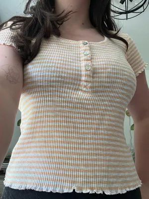 Me To We PacSun Yellow Striped Top Cinch Lettuce Edge XS thumbnail 5