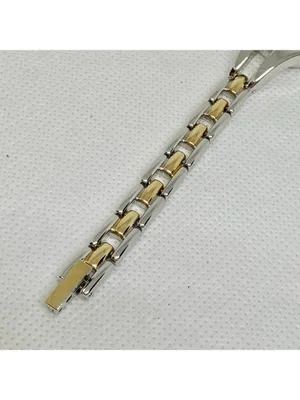 Women’s silver gold tone watch quartz 22mm mop dial links bracelet 6.5” running thumbnail 5