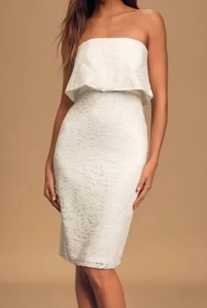 Lulu’s white lace strapless dress size L thumbnail 1