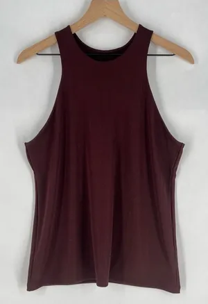 A New Day Stretch‎ Ribbed Jersey Knit Sleeveless Brown Burgundy Tank Top Size L thumbnail 1