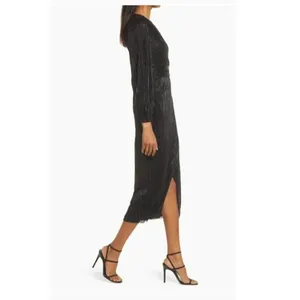 Saylor Alora Dress in Black Metallic Womens Plisse One Shoulder Midi thumbnail 12