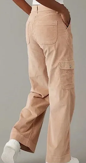 NWOT American Eagle Stretch Super High Rise Baggy Wide Leg Corduroy‎ Cargo Sz 14 thumbnail 2