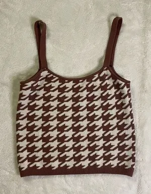 Willow & Wind Brown and White Modern Houndstooth Crop Top size S thumbnail 1