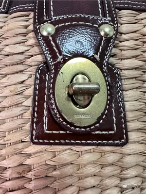 Coach Vintage Natural Straw Tote with Brown Leather Trim thumbnail 2