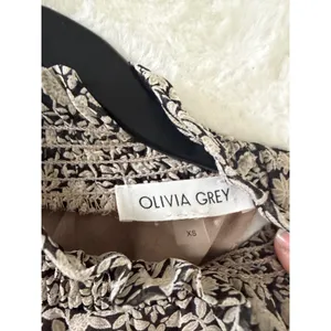 Olivia Grey Floral Smocked High Neck Mini Dress Tan Black Sleeveless‎ XS thumbnail 4