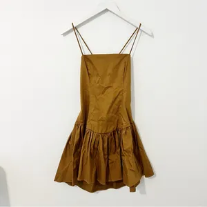 Maeve Drop Waist Mini Dress Brown Anthropologie Size Medium M thumbnail 3