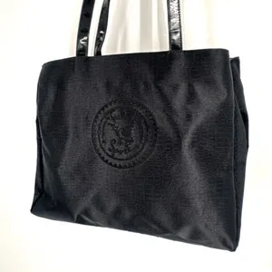 Falchi Sport‎ Black Shoulder Tote Bag Logo Smooth Canvas Patent Leather Straps thumbnail 6