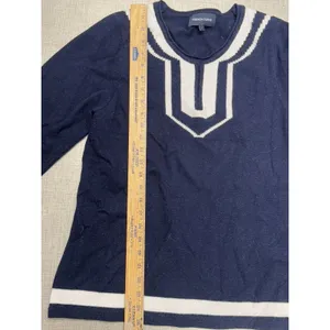 French Curve Large Sweater Blue White Cashmere Round Neck Luxury‎ thumbnail 5