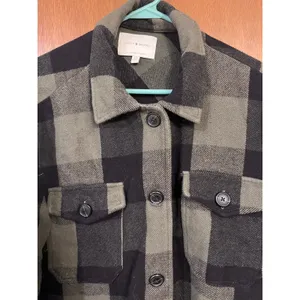 Lucky Brand Oversized Plaid Flannel Shirt Jacket Shacket Green Black L thumbnail 3