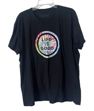 Life is Good Women’s Black T-Shirt with Tie Die Logo‎ 100% Cotton Size XXL thumbnail 1