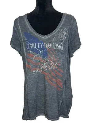 Harley Davidson Women's Size L Large Gray Grey Tee Slash Back Americana Moto thumbnail 1