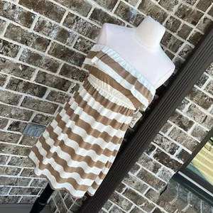 Forever 21 Strapless Oatmeal Taupe Striped Mini Dress Knit Beach Coverup Womens Small thumbnail 10
