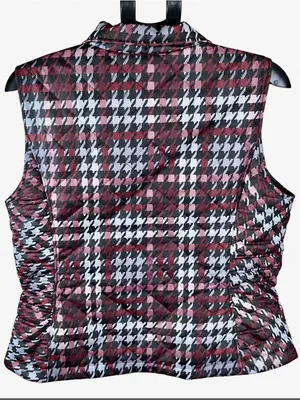 Christopher & Banks Houndstooth Quilted Vest Black & Pink Large Like New thumbnail 3