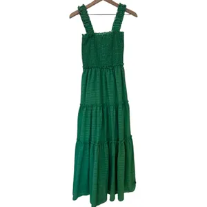 Fanco‎ Green Maxi Dress Green Smocked Tiered Small Sleeveless Ruffle Summer thumbnail 6
