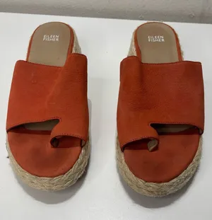 Eileen Fisher Tarry Sandals Women's 11 Orange Nubuck Toe Loop Espadrille Wedge thumbnail 1