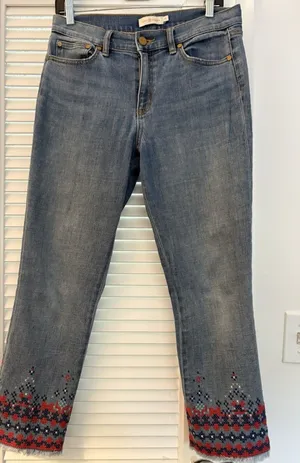 Tory Burch Womens Blue Medium Wash Coin Pocket Denim Straight Jeans SIze 27 thumbnail 1