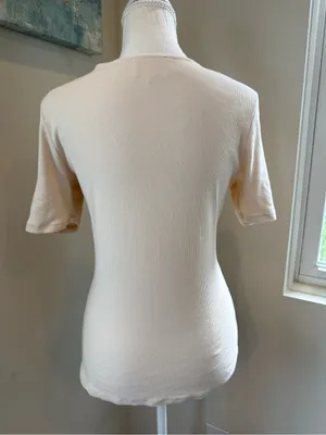 Sezane Cream Maia T-shirt Twist-Front Short Sleeve Top L thumbnail 4