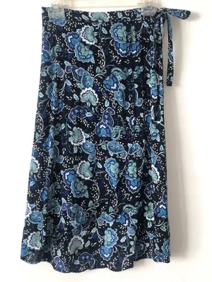 Loft Navy Retro Floral Paisley Wrap Midi Skirt 0 thumbnail 1