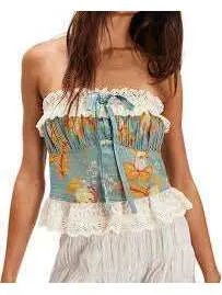 Free People Floral Lace Trim Strapless Tube Top Size Small thumbnail 1